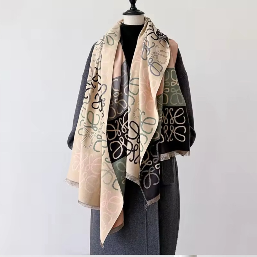 Anagram Lines Scarf - Cream -Wool, Silk, and Cashmere blend